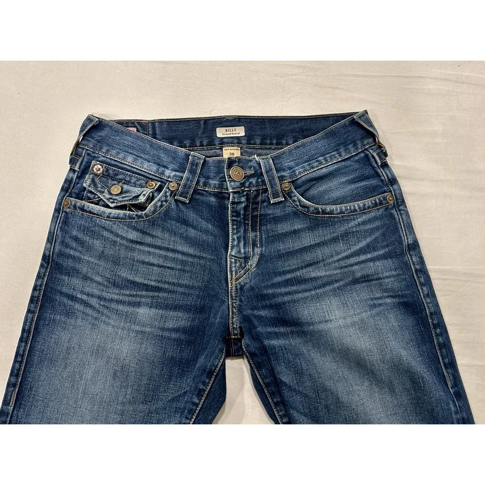 True Religion Billy Relaxed Bootcut Jeans Sz 30 x 30 Blue Dark Wash Flap Pockets